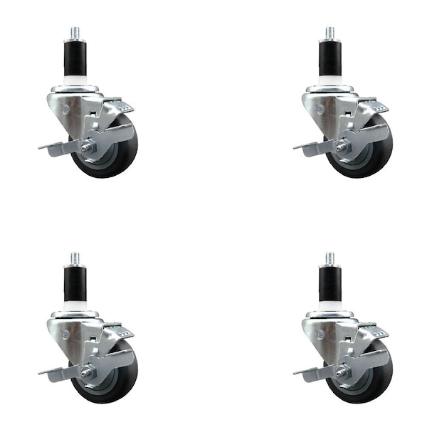 Service Caster 3'' Thermoplastic Rubber Swivel 1-3/8'' Expanding Stem Caster Set with Brake, 4PK SCC-EX20S314-TPRB-TLB-138-4 - main